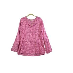 See Design Pink Woven Cotton Tunic Blouse Polka Dot Print Women's Medium